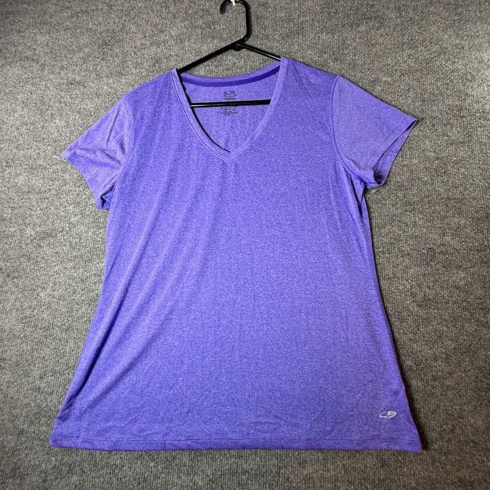 Champion Duo Dry Womens XL Purple‎ Heathered V-Neck Activewear Short Sleeve Tee